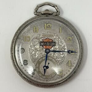 Vintage 20s Harley Davidson Gruen Semi Thin Pocket Watch 15 Jewels Silver Biker